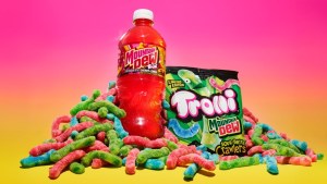 Trolli x Mountain Dew Sour Brite Crawlers® gummi candy and Mountain Dew Zero Sugar x Trolli Cherry Lemon