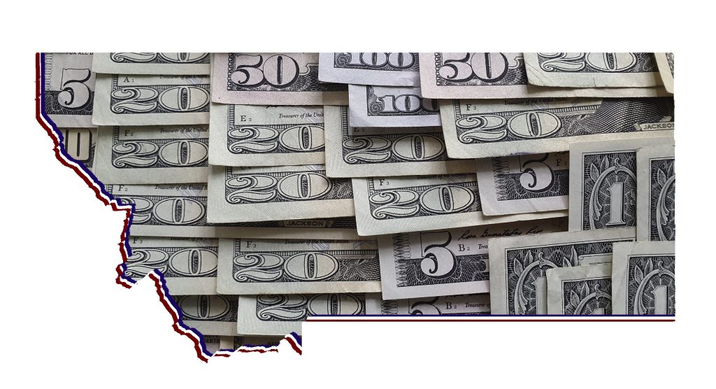 Outline of Montana filled with cash