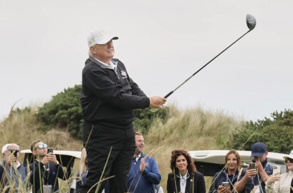Trump receives cheers and chants of ‘usa’ as he arrives at ryder cup
