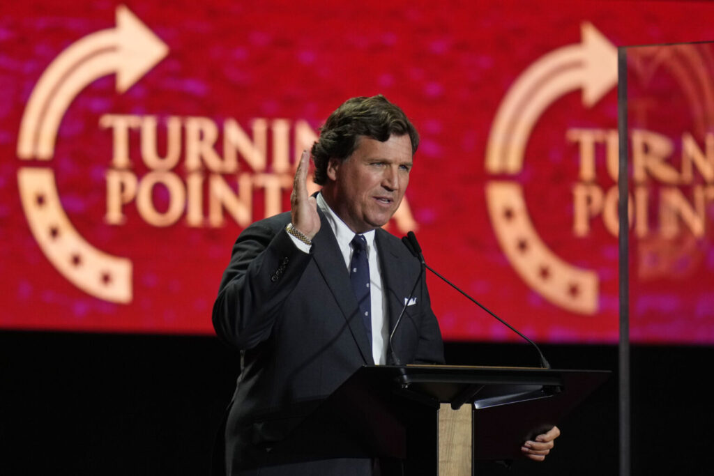 Tucker carlson’s demonic dogwhistle at charlie kirk’s service lit the match on the post-trump gop civil war