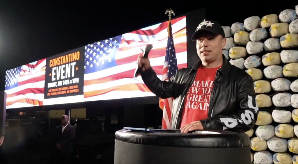 Ceo of sticker company announces bid for ny congressional seat with utterly bizarre rally featuring wall of thanksgiving turkeys 2025
