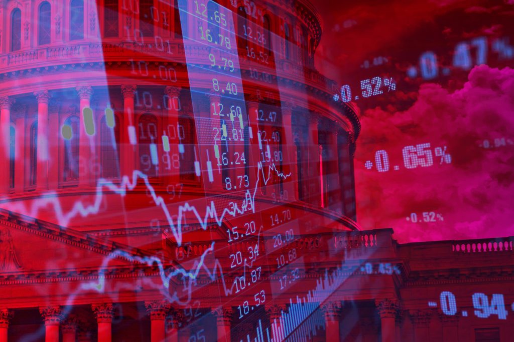Us capitol with financial data superimposed