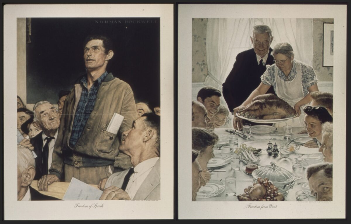"freedom of speech" and "freedom from want" by norman rockwell