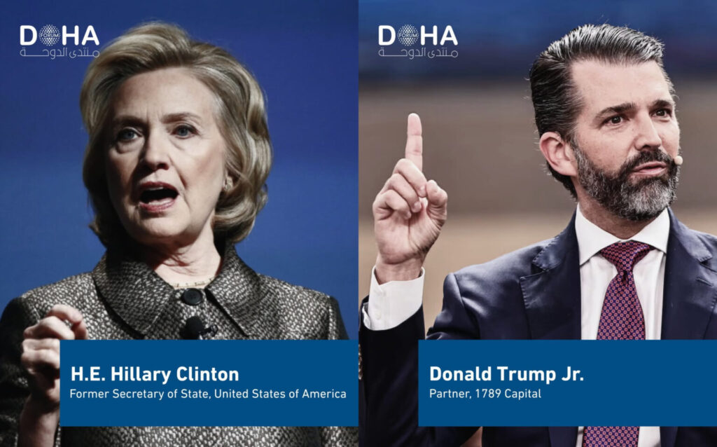 Wild speakers lineup at doha event includes hillary clinton, don jr. , tucker carlson, and bill gates 2025