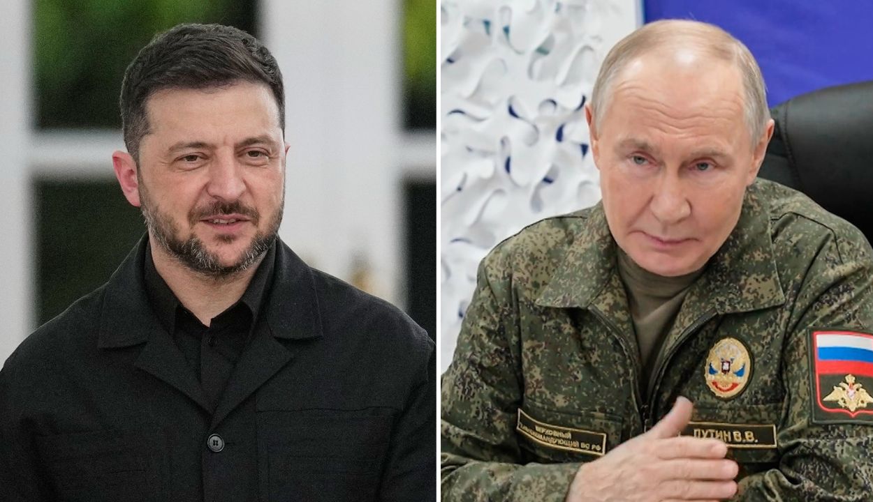 putin an zelensky split screen