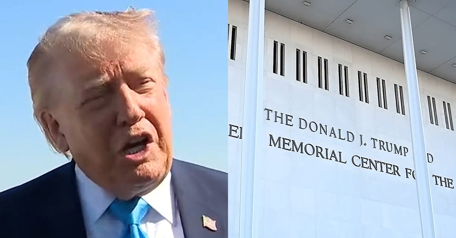 Photog Snaps Pic of Trump Viewing Giant Kennedy Center ‘Demolition’ Placard on Air Force One 2026