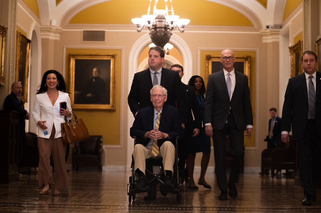 Sen. Mitch McConnell, R-Ky., arrives at the U.S. Capitol, Monday, Sept. 14, 2026, in Washington. 