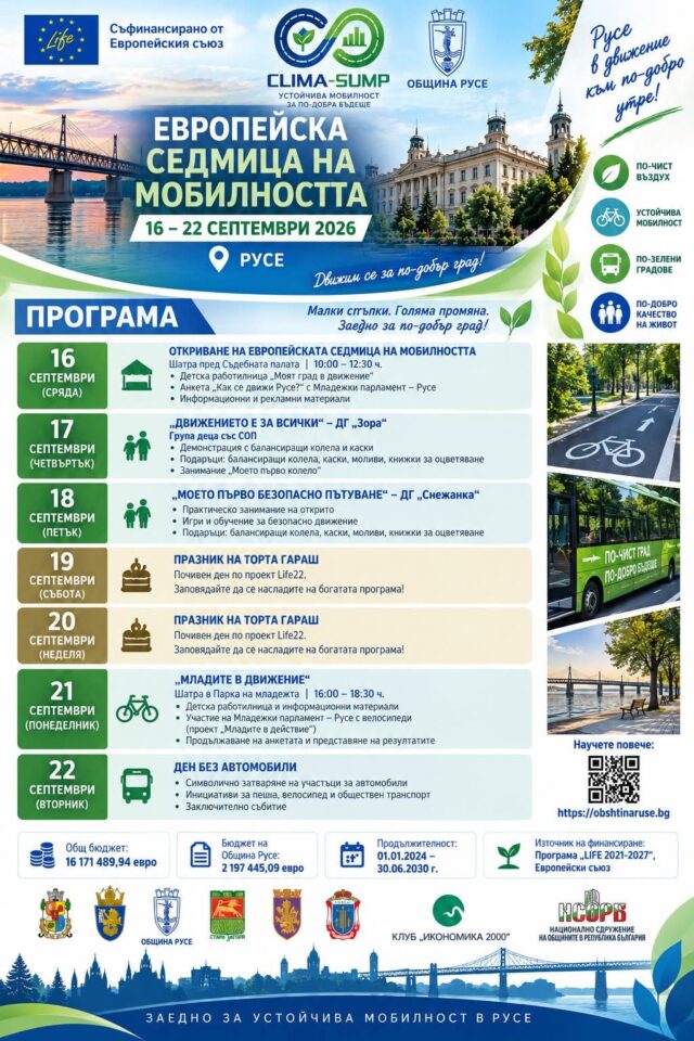 Русе отбелязва Европейската седмица на мобилността с инициативи за по-безопасно и устойчиво придвижване 2026