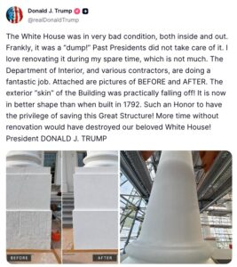 Trump Claims White House Was a ‘Dump’ Before His Renovations: ‘Such an Honor to Have the Privilege of Saving’ It 2026