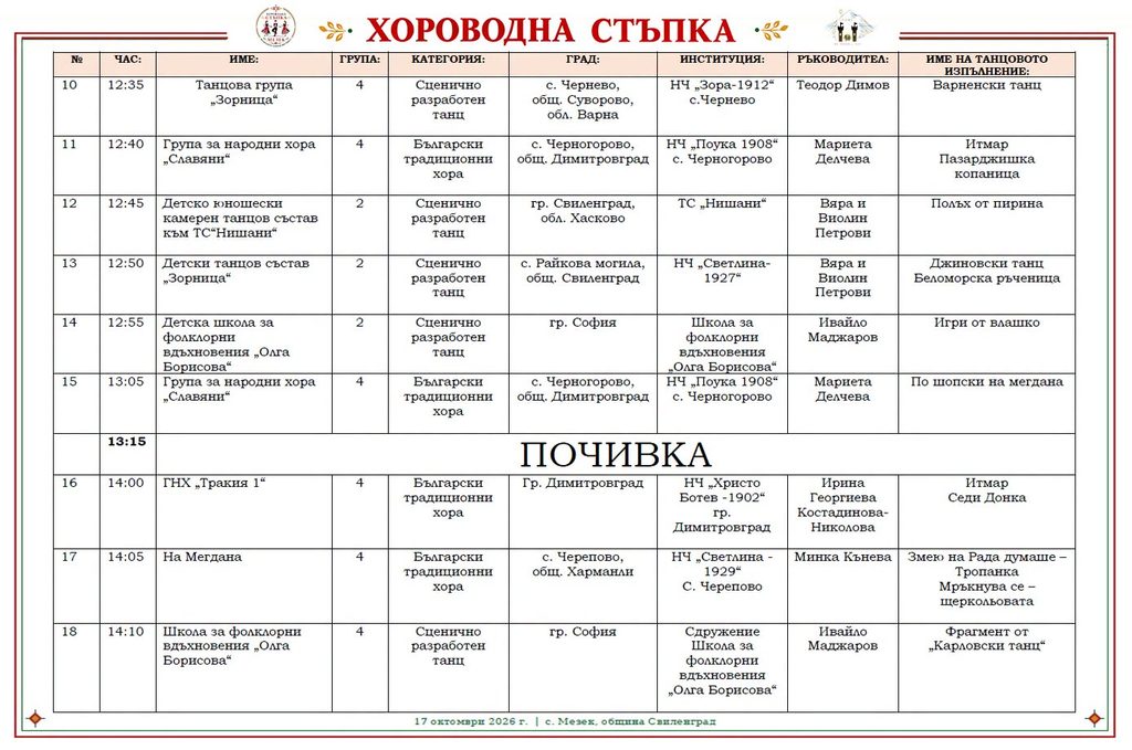 Хороводна стъпка horovodna stapka sabira lyubitelite balgarskiy 1 2026 новините от българия на 17 октомври 2026 г. Село мезек ще бъде домакин на фолклорния танцов фестивал „хороводна стъпка“ – нова... „хороводна стъпка“ събира любителите на българския танцов фолклор в мезек 2026 българия новините balgarianovinite. Com 2026-10-13 07:24:09 хороводна стъпка „хороводна стъпка“ събира любителите на българския танцов фолклор в мезек 2026 информационна агенция за разследваща журналистика и разследващ репортаж бургас, българия